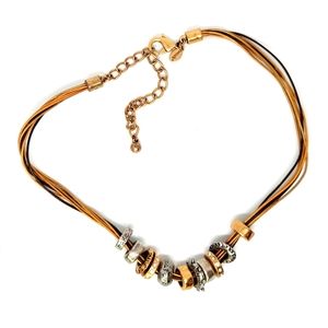 Chico's Multi-strand Cord Necklace Inspirational Charm Disc Silver Gold Tone